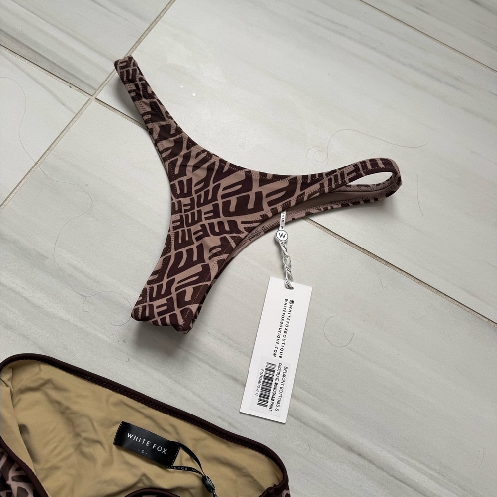 Brown Geometric Print Skirt and Thong Set - Picture 3 of 3
